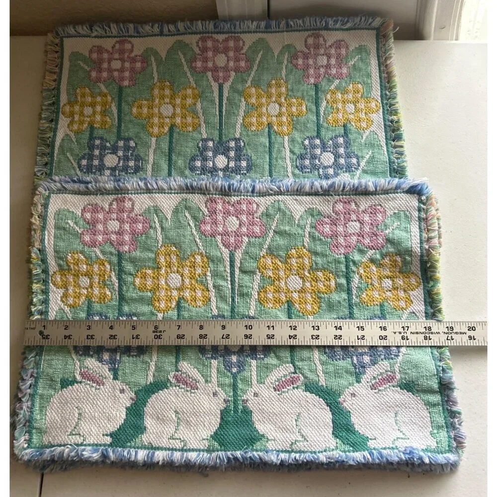 Park B Smith 6 Multicolored Woven Bunny & Flower Pattern Cotton Placemats Easter